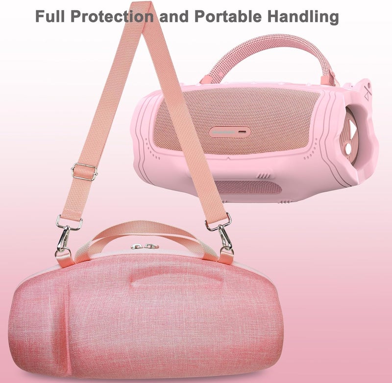 JCHPINE Silicone Cover and Hard Carrying Case for JBL Charge 6 Portable Bluetooth Speaker Accessories, Protective Cases for JBL Charge 6 AI Sound Bluetooth Speaker with Shoulder Strap (Pink) - Image 3